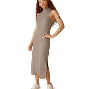 Beyond Yoga Well Traveled Taupe Rib Knit Athleisure Midi Dress NWT Size Large